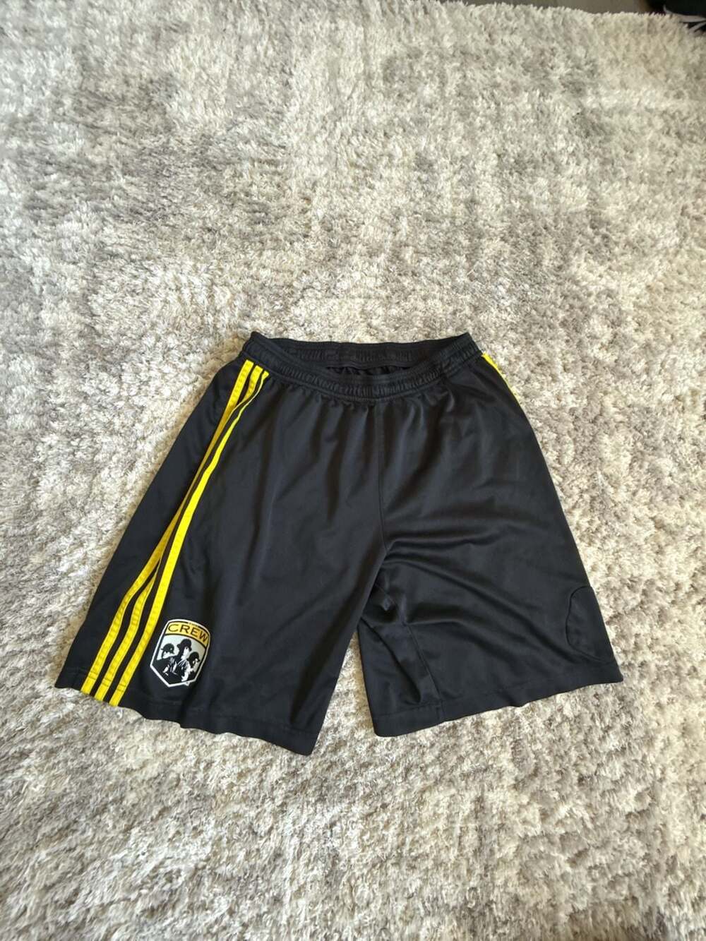 Columbus Crew Adidas Black Soccer Shorts with Yellow Stripes